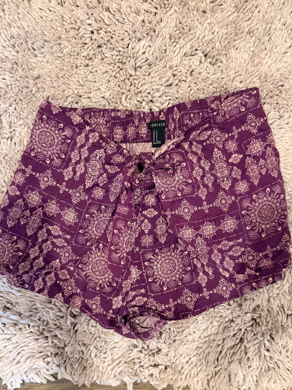 Forever 21 Purple Paisley Tie-Waist Shorts